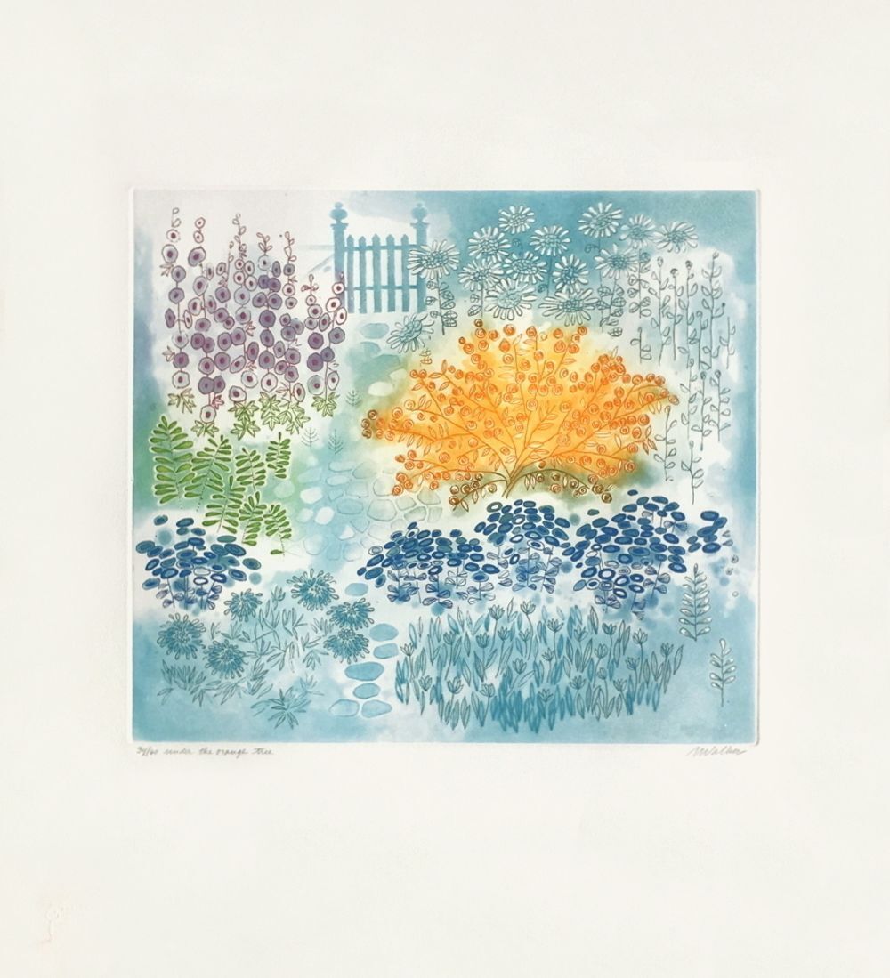 Anne Walker, eau-forte signée « Under The Orange Tree », 1985