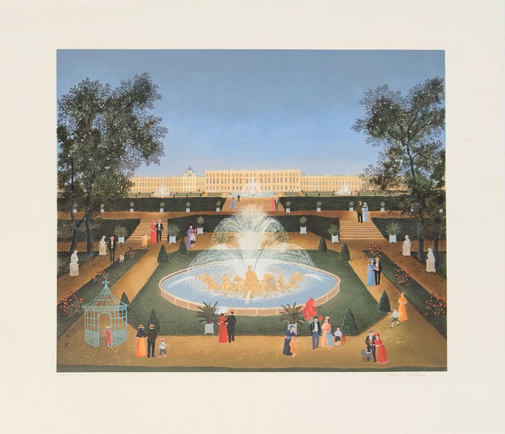 Fabienne Delacroix Gesigneerde Lithografie Le Parc Du Château De Versailles