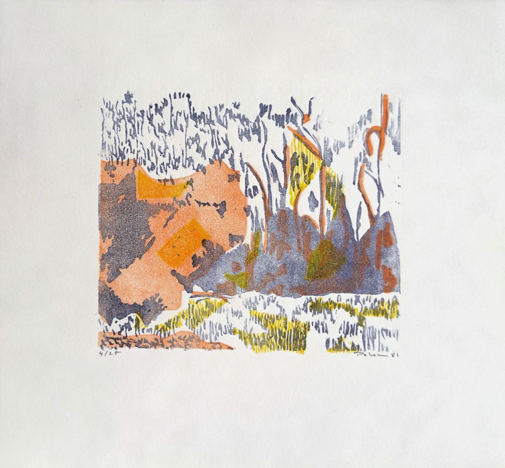 Monique Pehem (Breton Prouté) Signed Linocut La Roche Rouge 1981