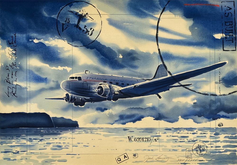 Jaak De Koninck (Jack Learoy) Gesigneerde Lithografie Starbrook Airlines Coming In Over The White 1995