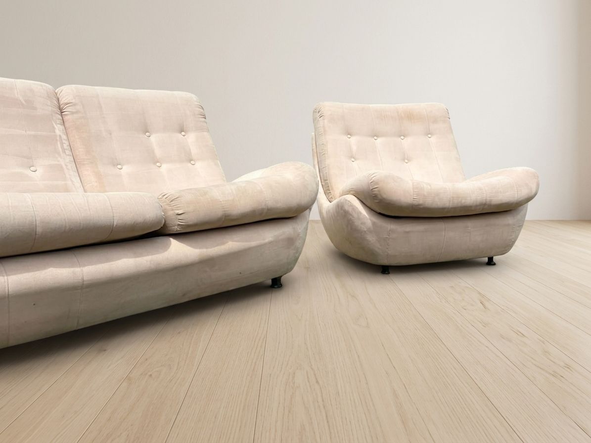Atlantis Seating Set Space Age Upholstered Sofa & Lounge Chair By Jitona, 1970s Czechoslovakia photo for sale