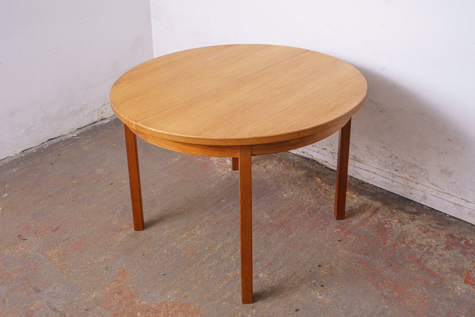 Danish Mid Century Teak Round Double Extending Dining Table photo vinterior