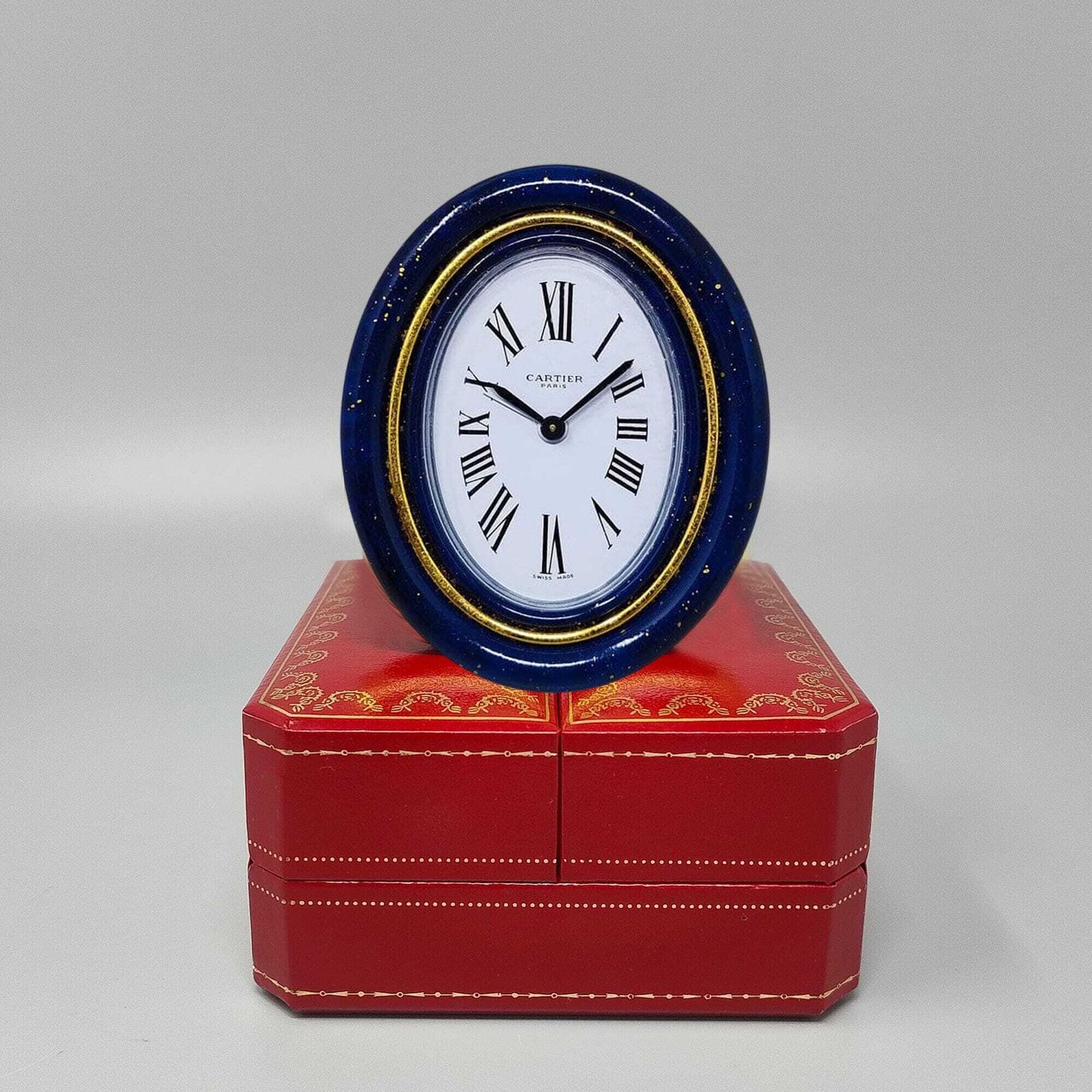 Pendulette réveil Cartier Lapis Lazuli, années 1980, fabriquée en Suisse photo vintage