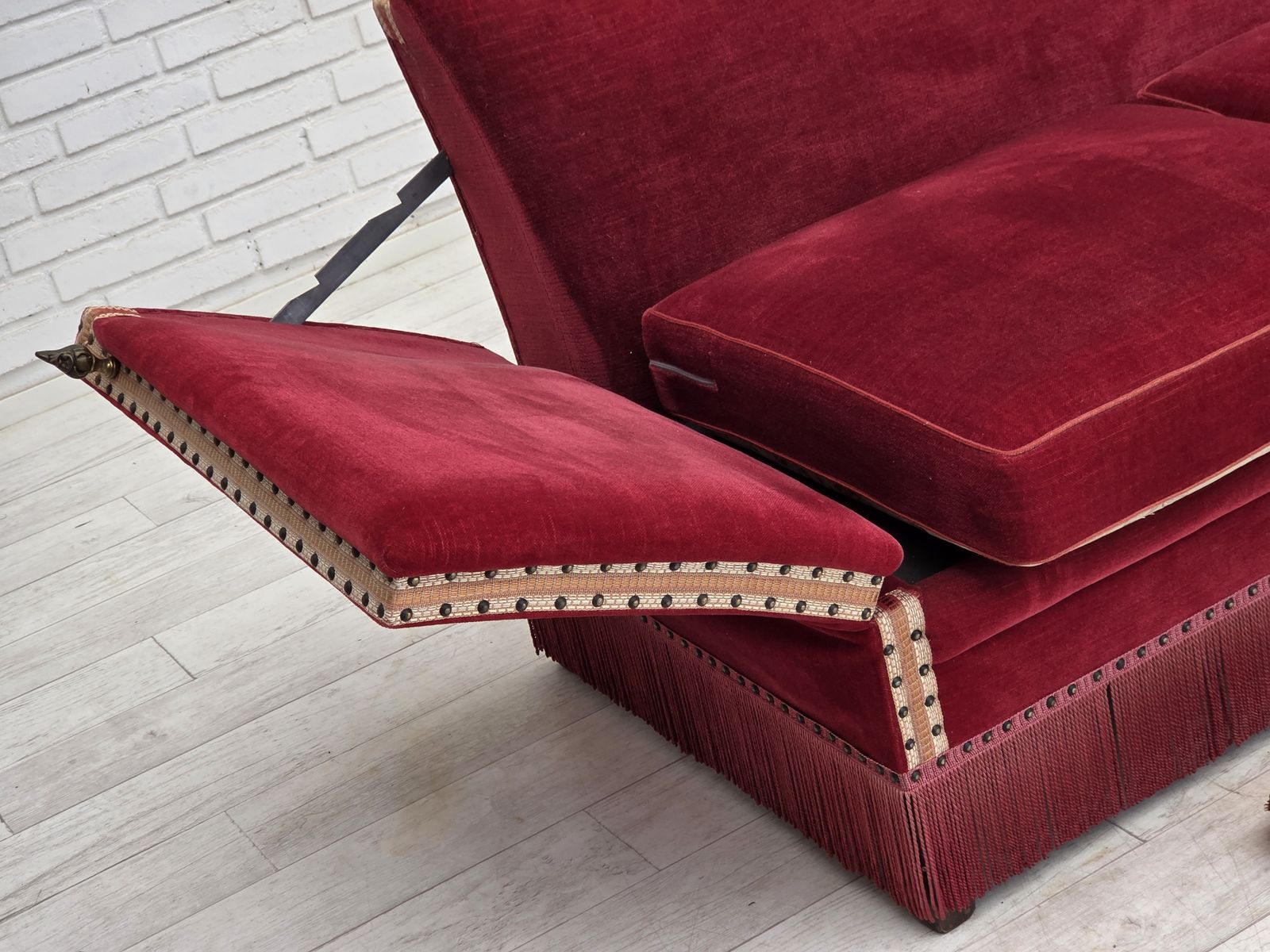 1970s, Danish 2 Seater Drop Arm Sofa, Furniture Velour. photo vintage
