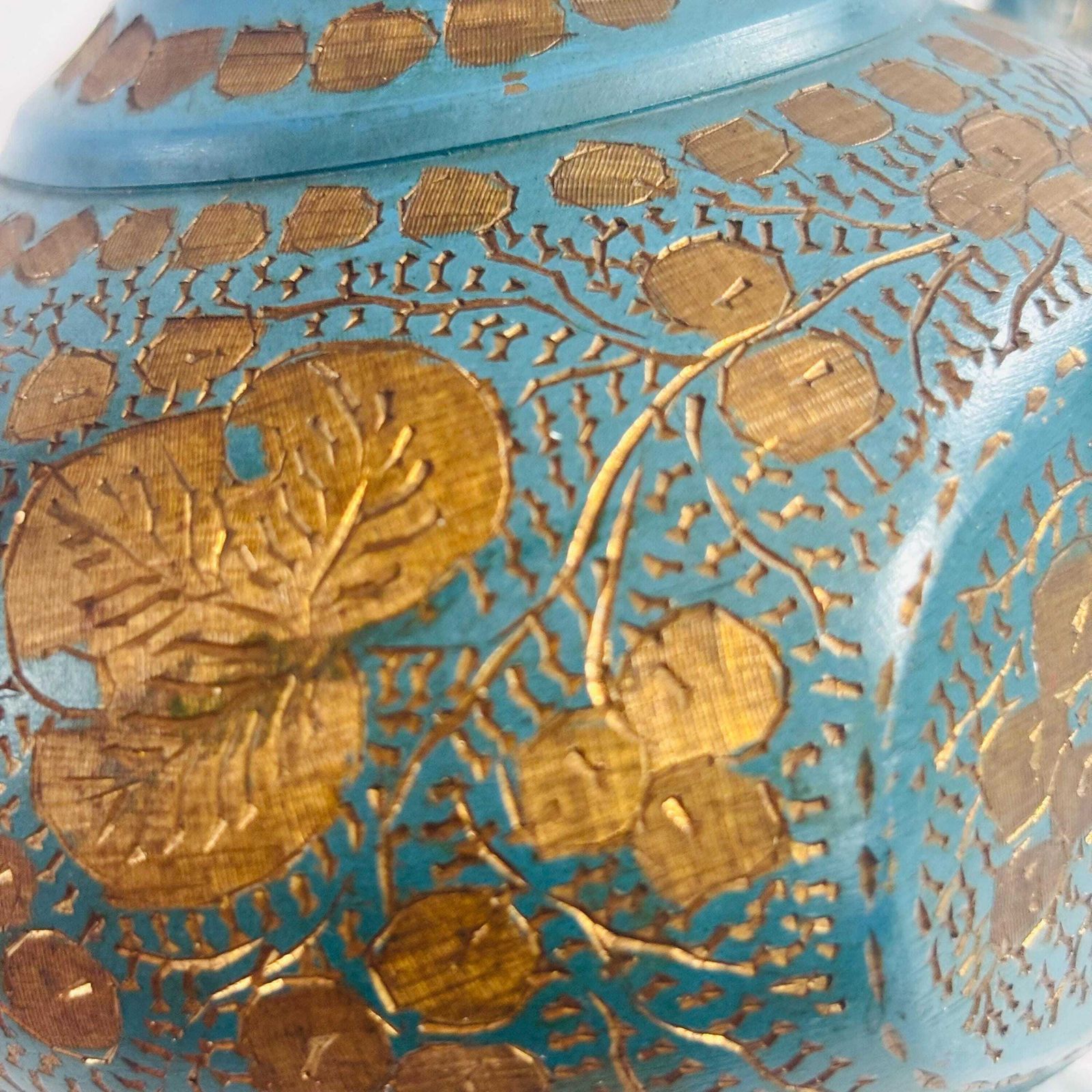 Vintage Indische geëmailleerde messing Aftaba-ewer uit de jaren 1960, teal en goud photo Woonaccessoires