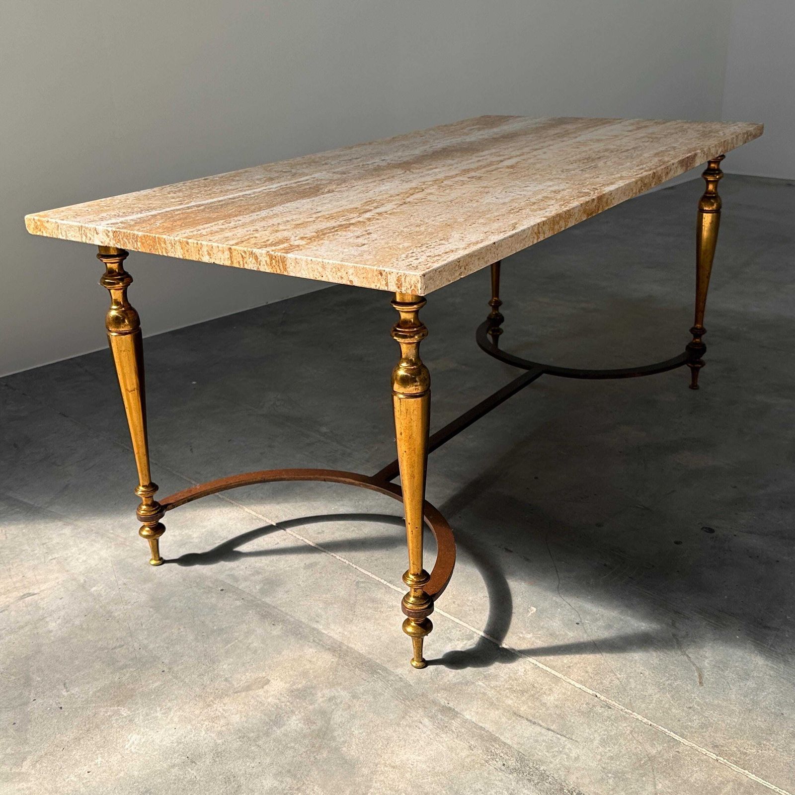 Elegant Travertine Coffee Table With Brass Base, 1970s photo vintage