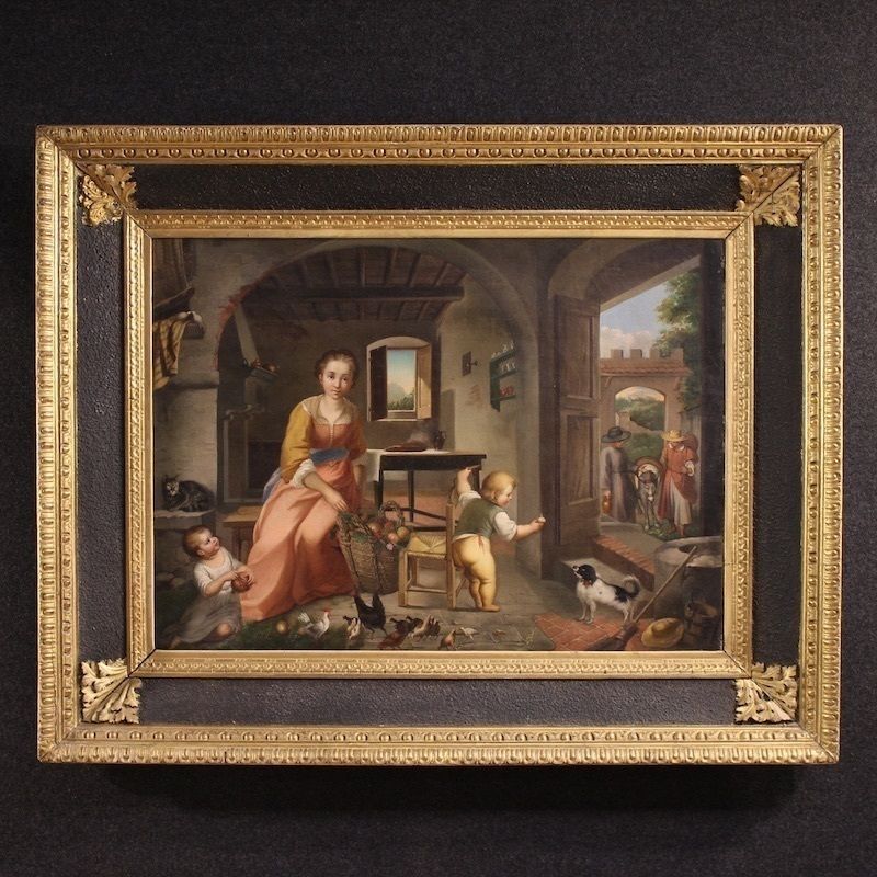 Peinture italienne, scène d'intérieur, XIXe siècle