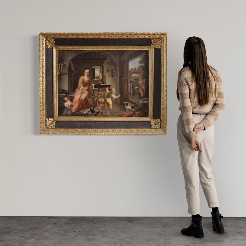 Peinture italienne, scène d'intérieur, XIXe siècle photo for sale