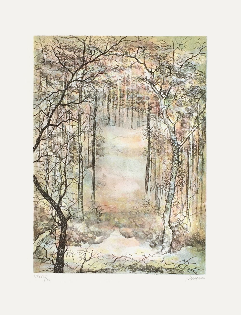 Antonio Rivera Gesigneerde Lithografie Neige En Forêt