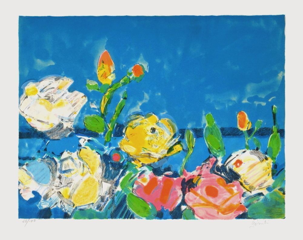 Lithographie signée Gilles Gorriti Bouquet De Roses II 1989