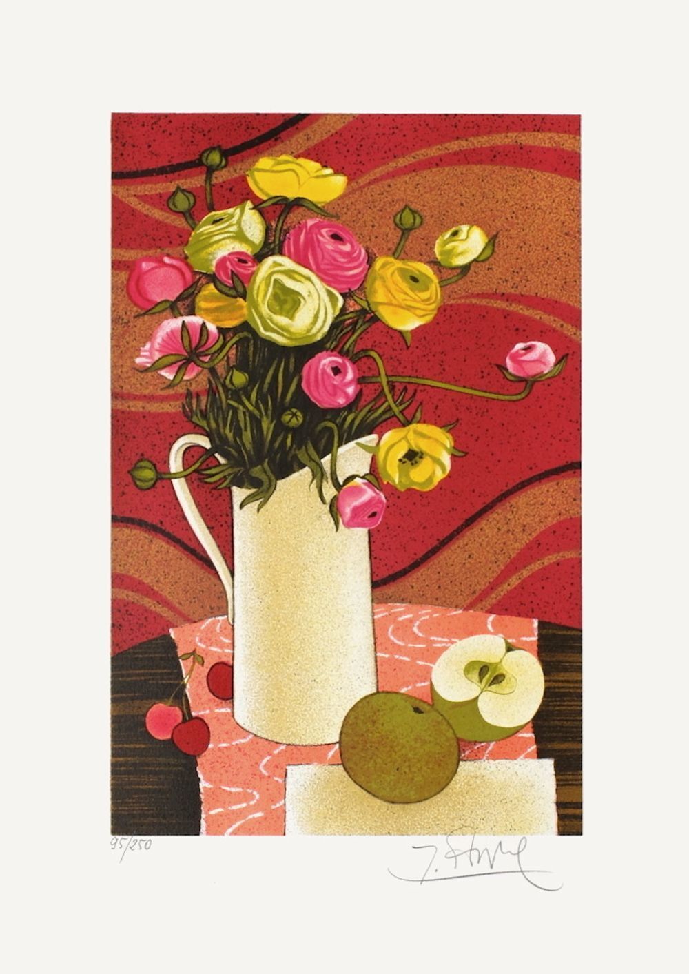 Yves Ganne Signed Lithograph La Pomme Coupée 1980