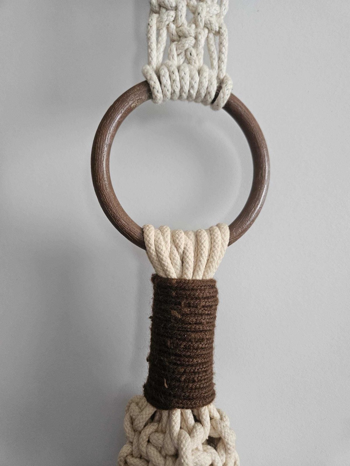 Art Vintage Macrame Plant Hanger: 180cm Boho Rope Holder With Wooden Beads, Mid Century Style photo