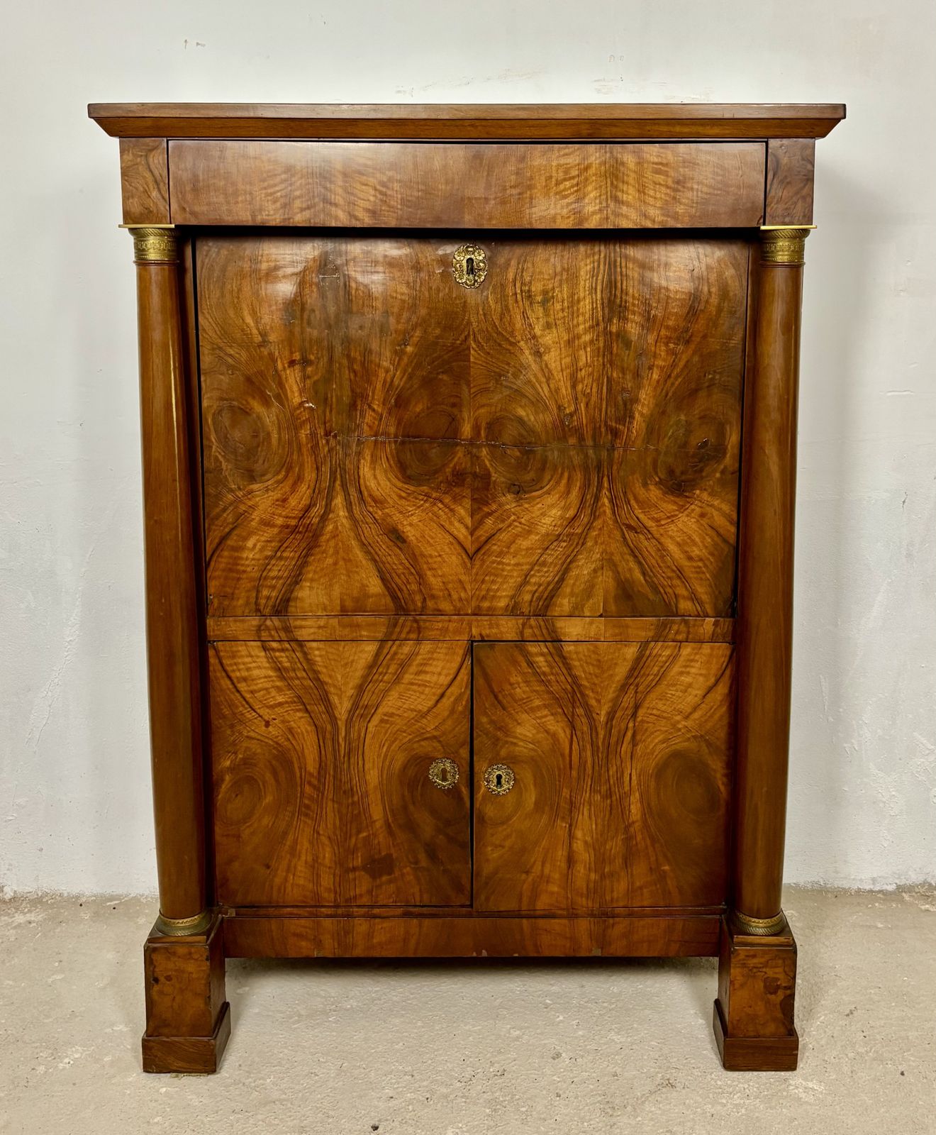 Grote Franse Empire secretaire abattant in walnoot, begin 20e eeuw photo vintage