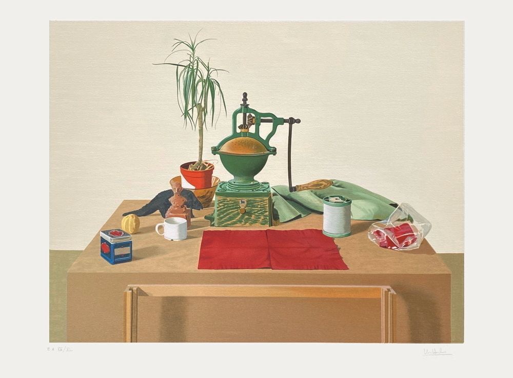 Michel Herbin Signed Lithograph Nature Morte Au Moulin Peugeot 1990
