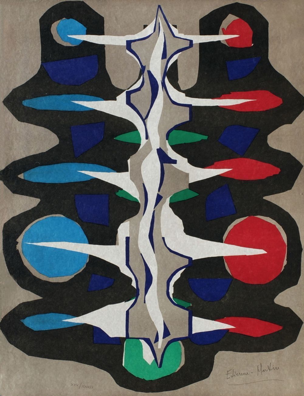 Etienne Martin gesigneerde lithografie Composition Abstraite 1975