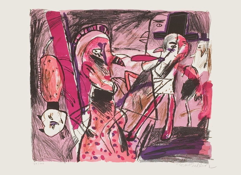 Jacques Flechemuller Gesigneerde Lithografie Red Face 1970