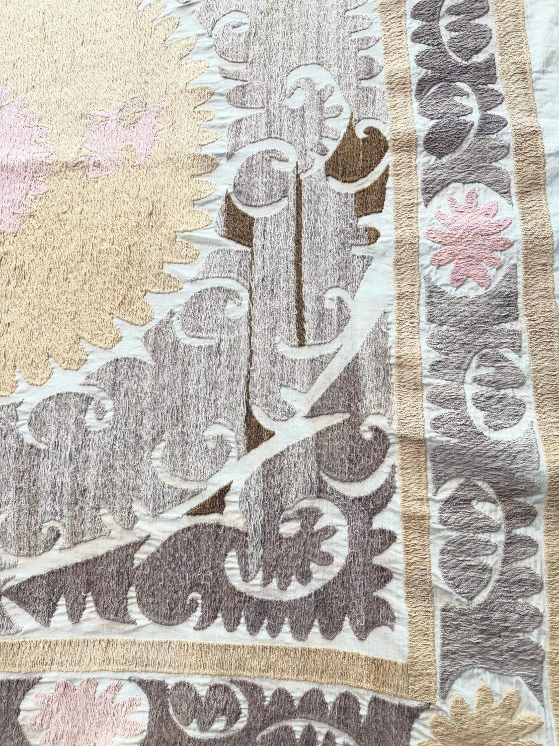 Boho Central Asian Suzani Tablecloth 137 X 146 Cm photo for sale