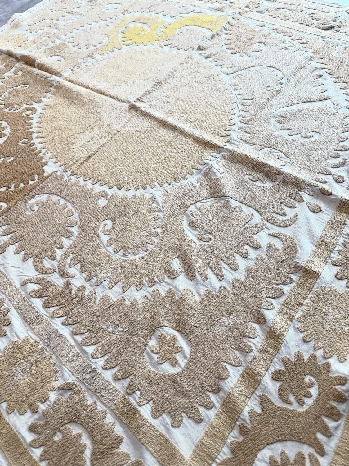 Suzani Wall Decor — Neutral Tan Uzbek Tablecloth, 137 X 147 Cm photo buy
