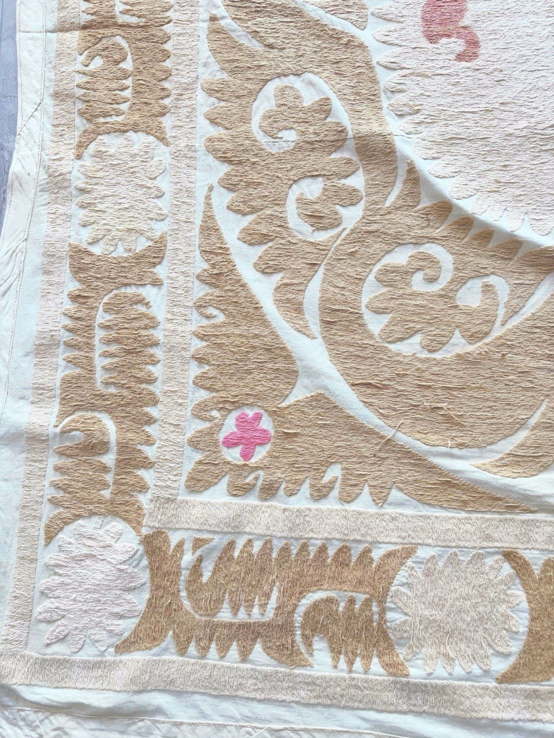 Bohemian Suzani Tablecloth From Bukhara 141 X 154 Cm photo vintage