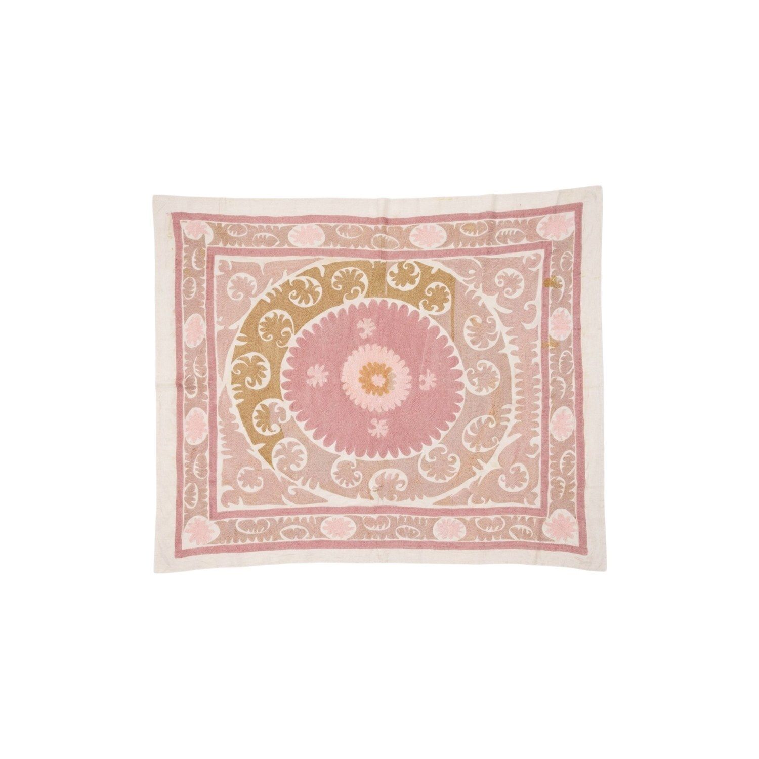 Decorative Neutral Tan Suzani Tribal Textile 141 X 168 Cm