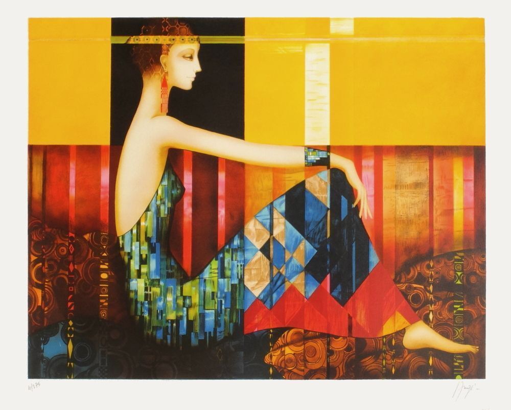 Philippe Augé Gesigneerde Lithografie La Robe Géométrique