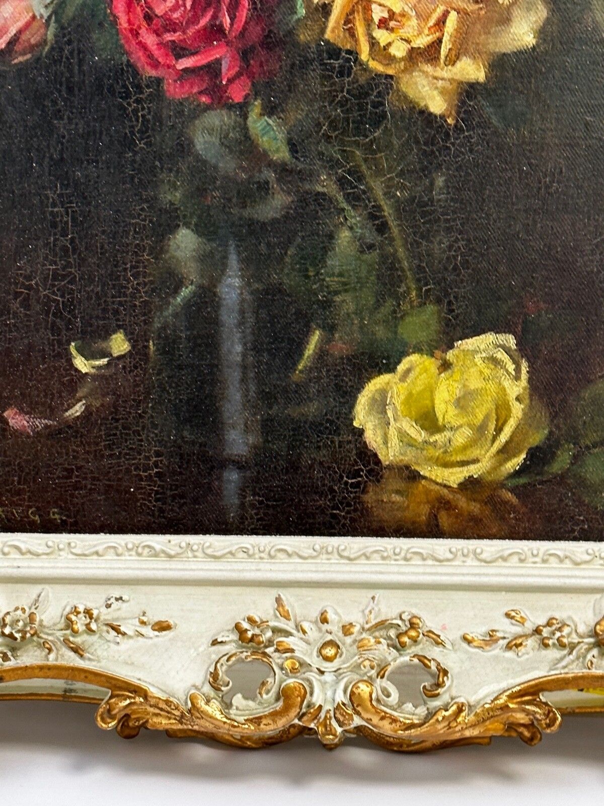 Brits schilderij begin 20e eeuw, olieverf, stilleven met bloemen, tuinrozen, gesigneerd Ernest Higgins Rigg photo 3250.0