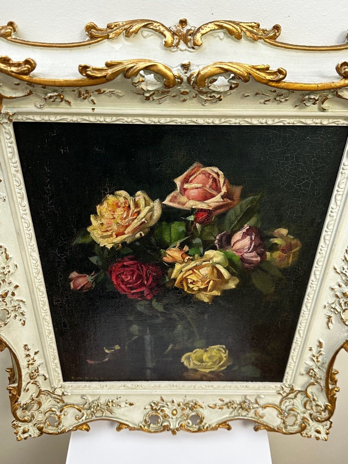 Brits schilderij begin 20e eeuw, olieverf, stilleven met bloemen, tuinrozen, gesigneerd Ernest Higgins Rigg photo vinterior