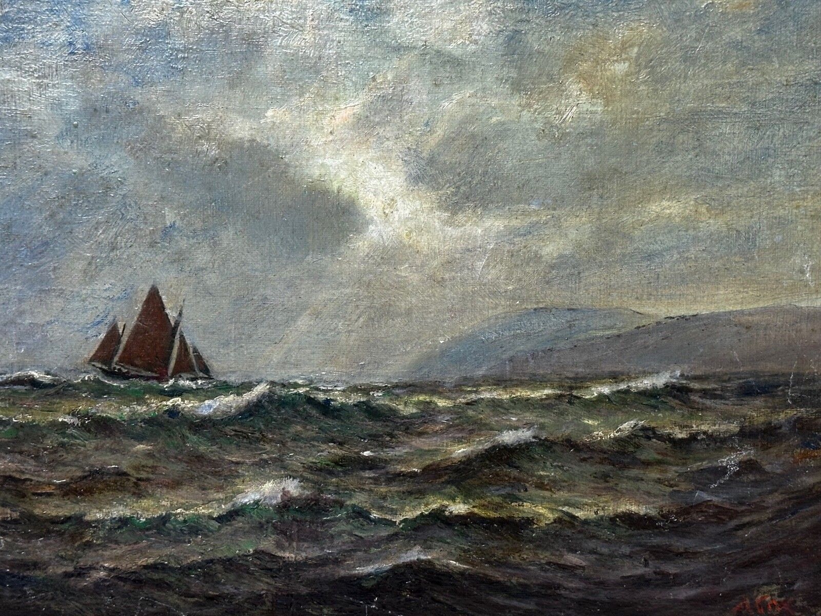 Antique Marine Oil Painting Spring Breeze & Squally Garwick Bay Isle Of Man photo furniture