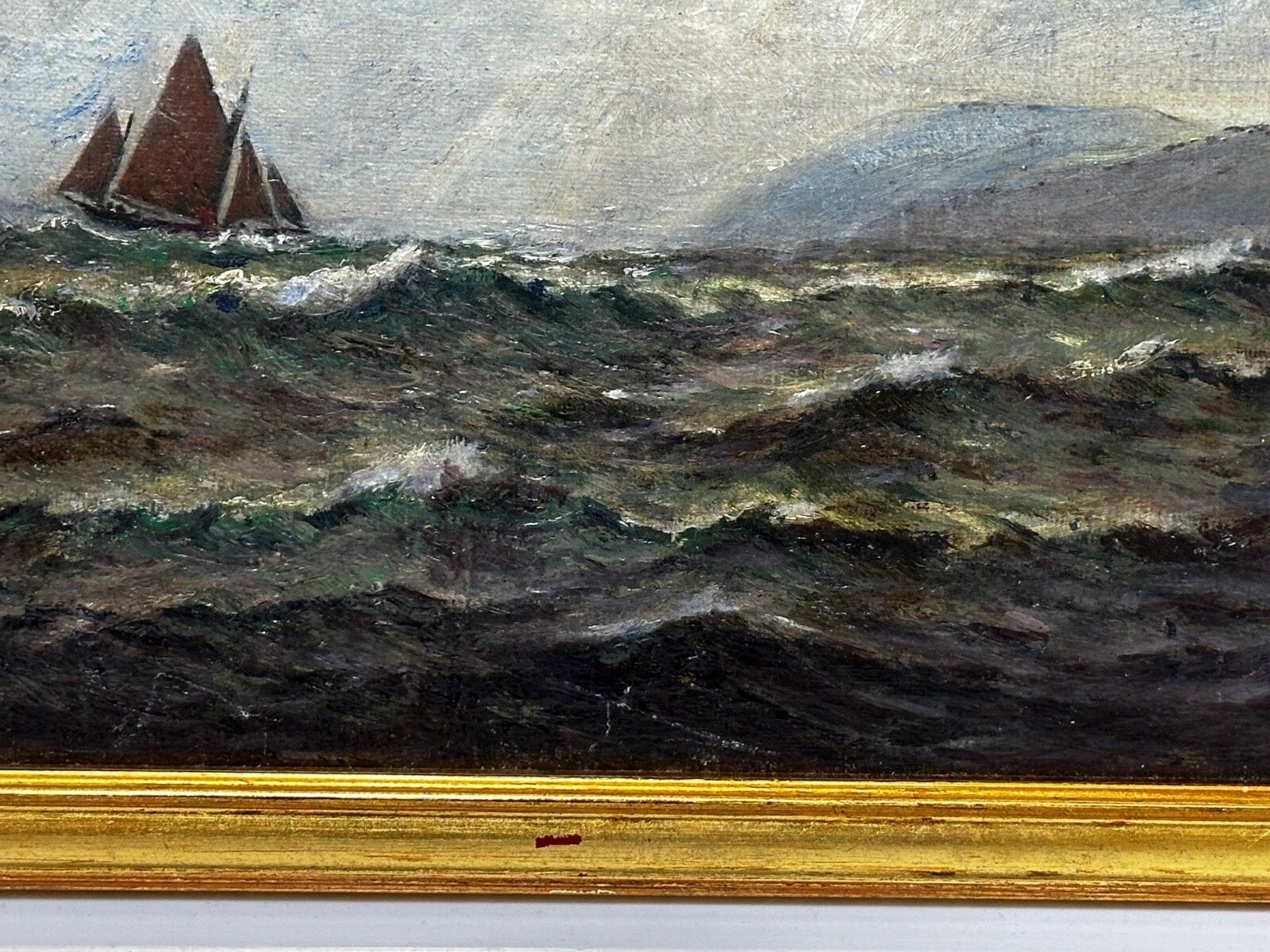 Antique Marine Oil Painting Spring Breeze & Squally Garwick Bay Isle Of Man photo 2650.0