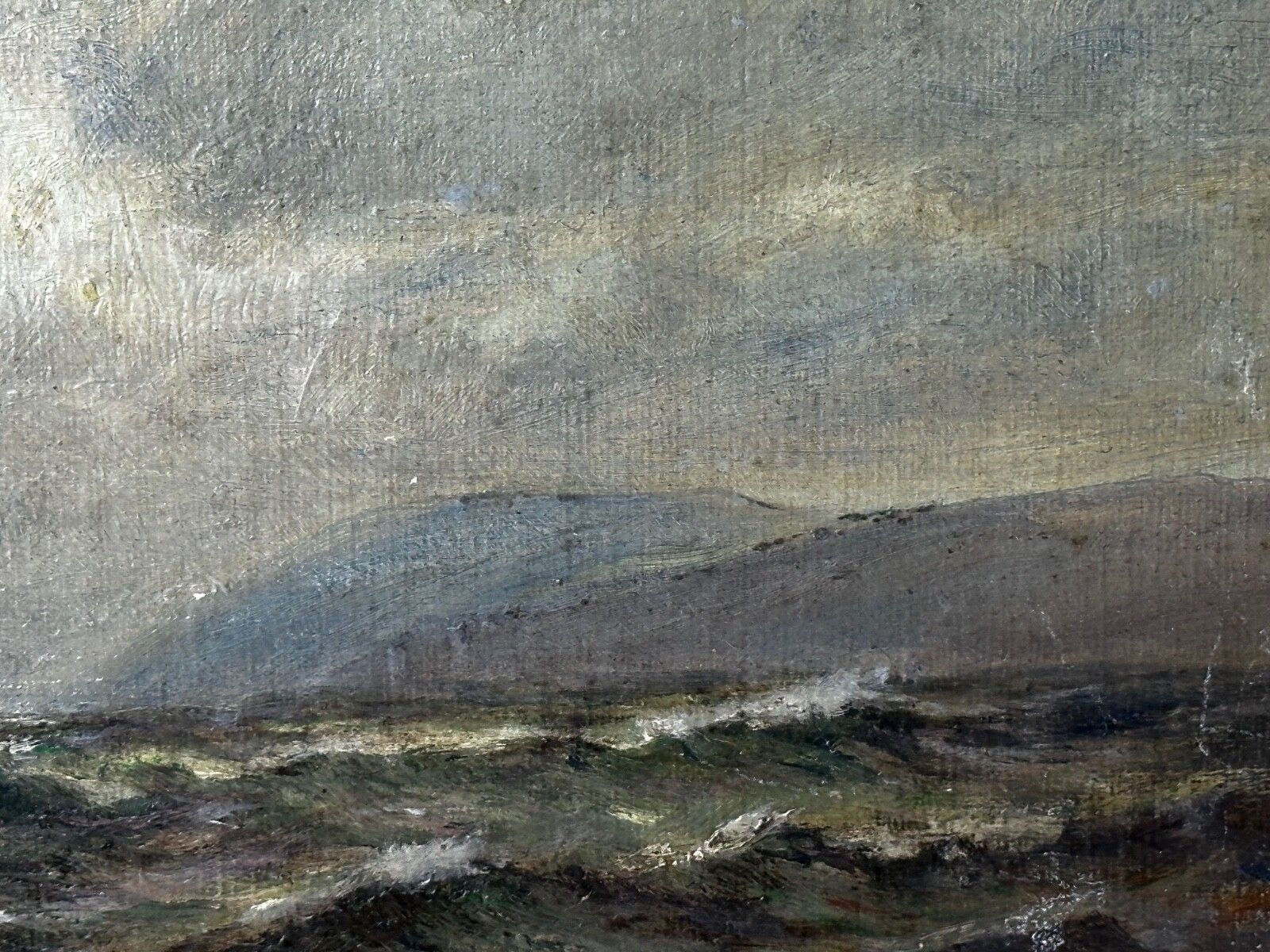 Antique Marine Oil Painting Spring Breeze & Squally Garwick Bay Isle Of Man photo vintage