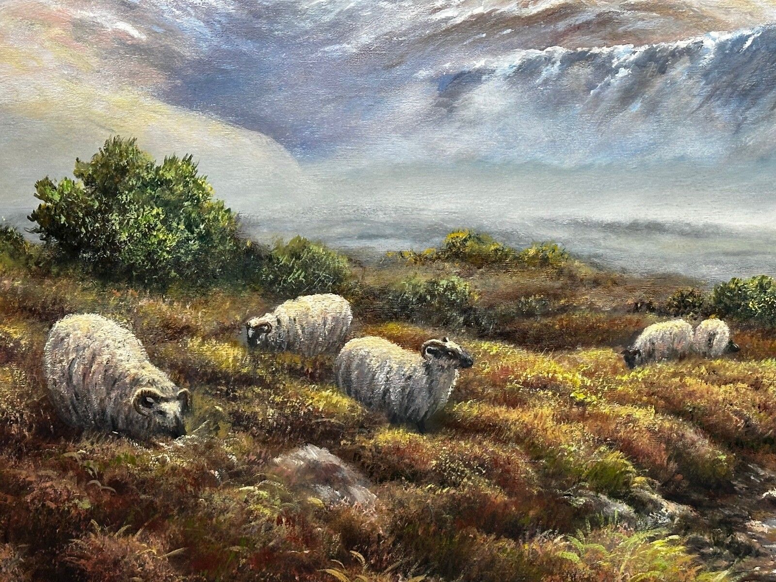 Vintage olieverfschilderij Schotse Hooglanden schapen in het Ben Nevis-gebergte door Wendy Reeves photo 2500.0