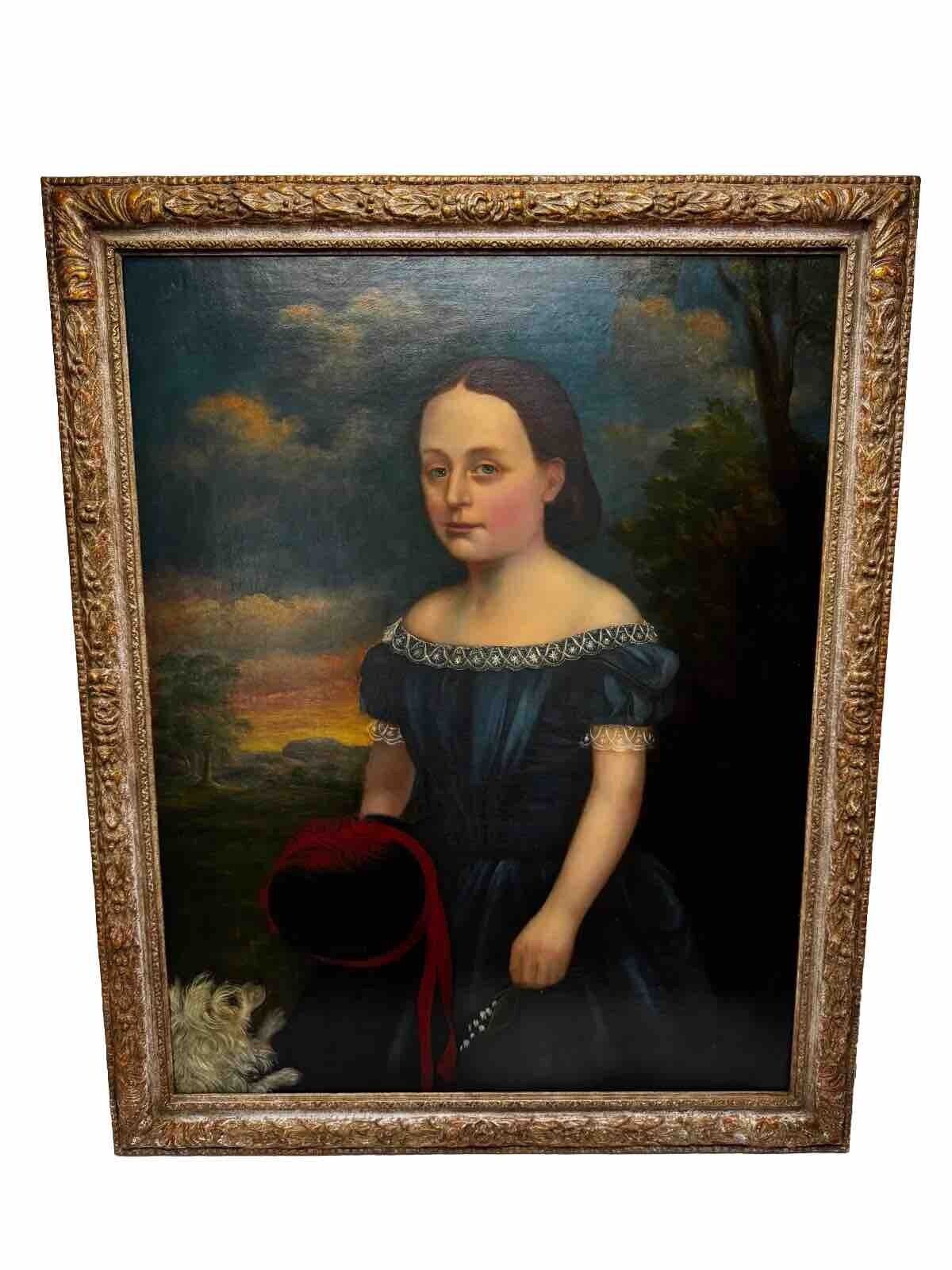 Victorian Oil Portrait Of Eliza Maddock Of Onchan Isle Of Man With Havanese Dog Signed J.R. Siddall