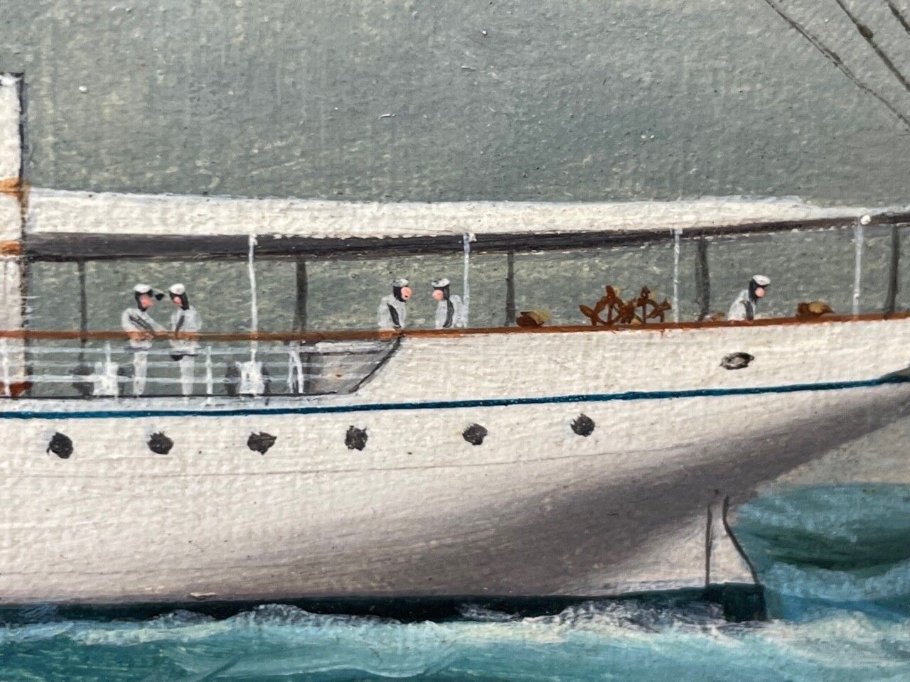 Art Mid 20th Century Anglo Chinese School Marine Oil Painting Hms Alacrity Schooner Steam Sail Ship photo