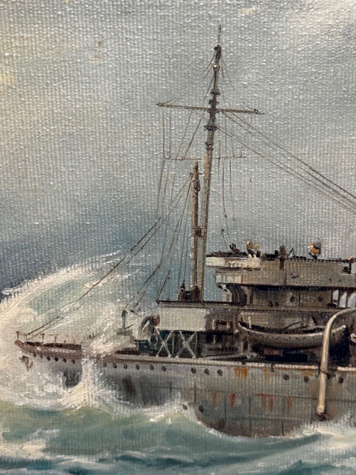 photo vinterior Vintage olieverfschilderij HMS Franklin Ship The Pentlands 1944 WW2 Convoy Duty North Sea, gesigneerd David Charlesworth
