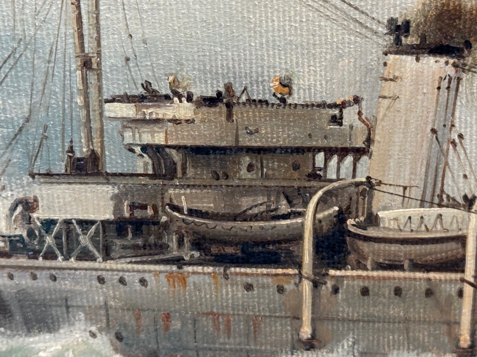 photo vintage Vintage Oil Painting Hms Franklin Ship The Pentlands 1944 Ww2 Convoy Duty North Sea Signed David Charlesworth