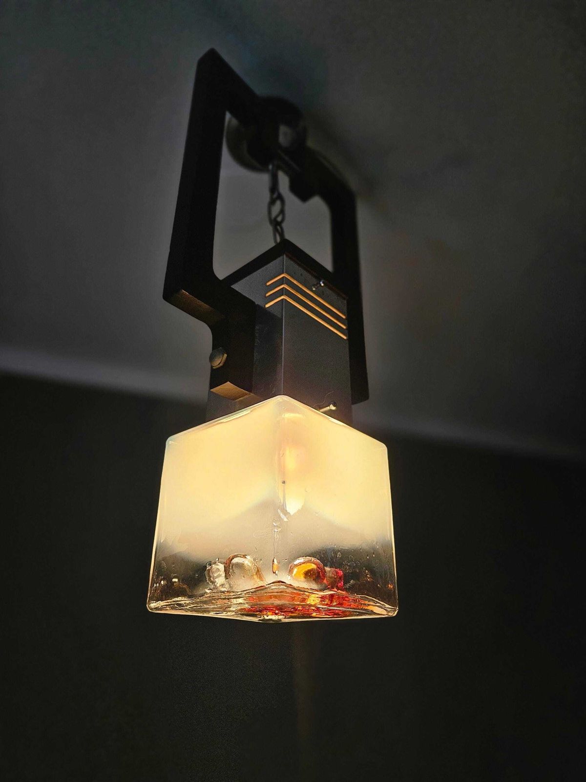 Vintage Mid-Century Hanglamp met Murano Glazen Kap photo Verlichting