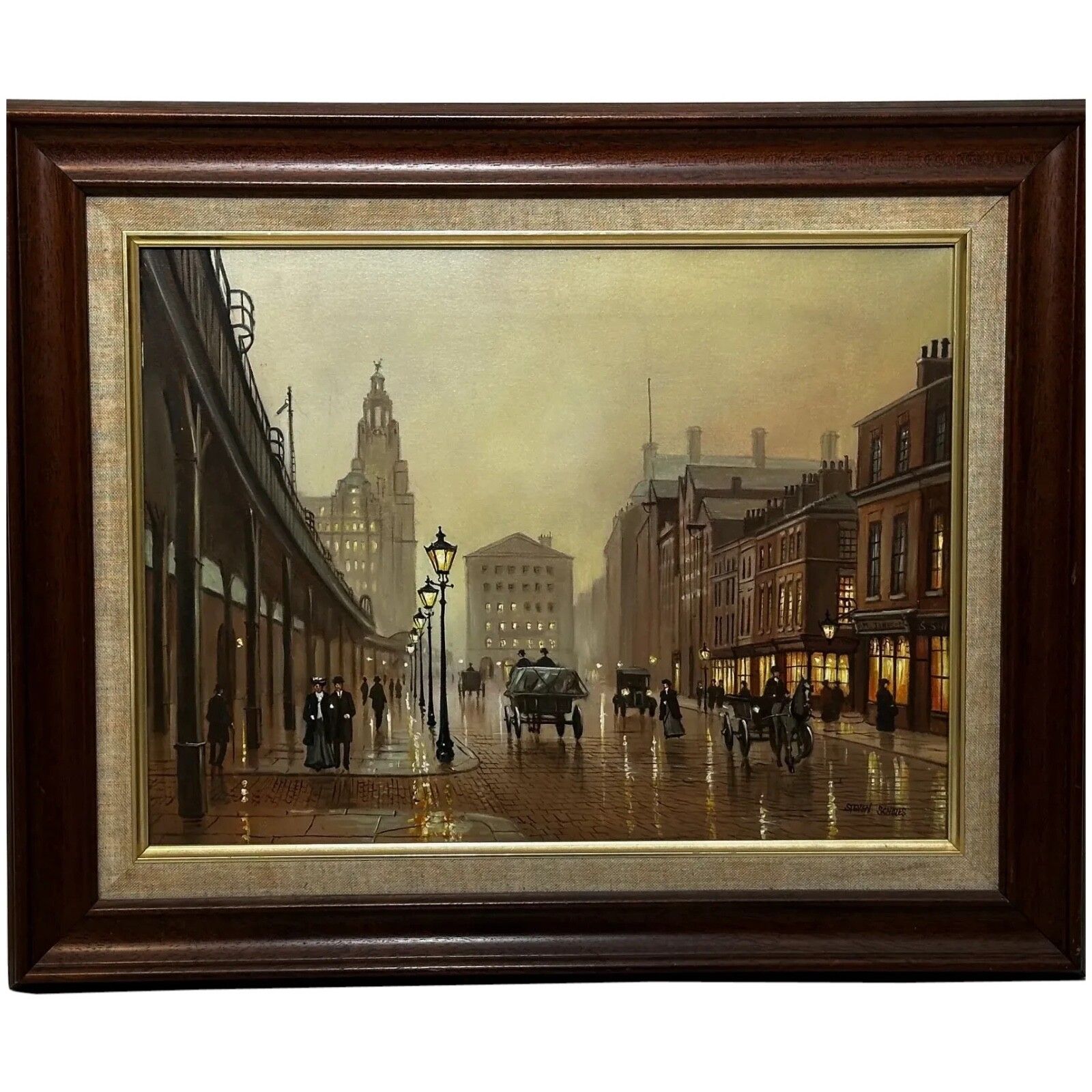 Oil Painting – Liverpool Strand Street Dock Road 1911 Edwardian Cityscape Signed Steven Scholes