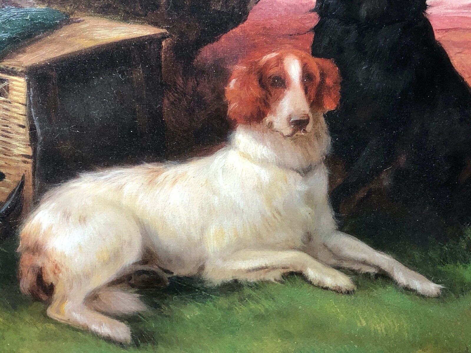 19e-eeuws olieverfchilderij "Game Dogs" gesigneerd Robert Cleminson photo for sale