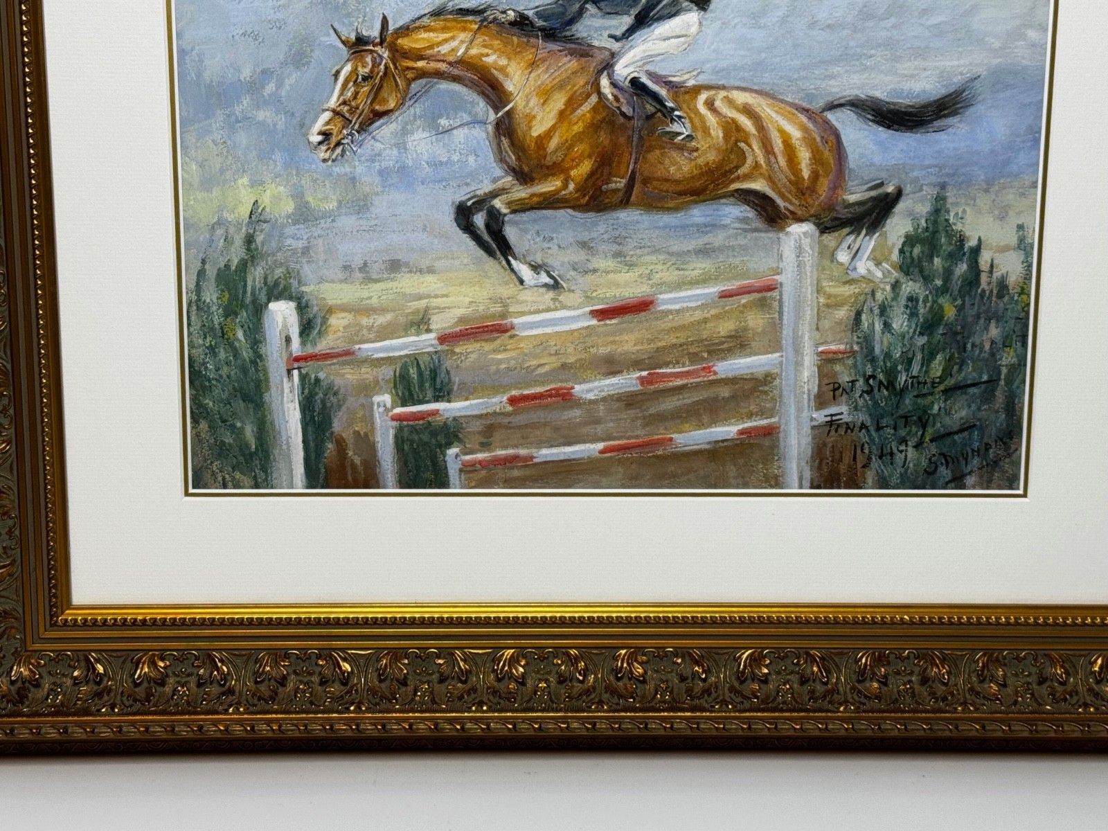 12500.0 Mid-Century schilderij van Pat Smythe en Finality, winnaar van de Leading Showjumper of the Year Show, gedateerd 1949 photo