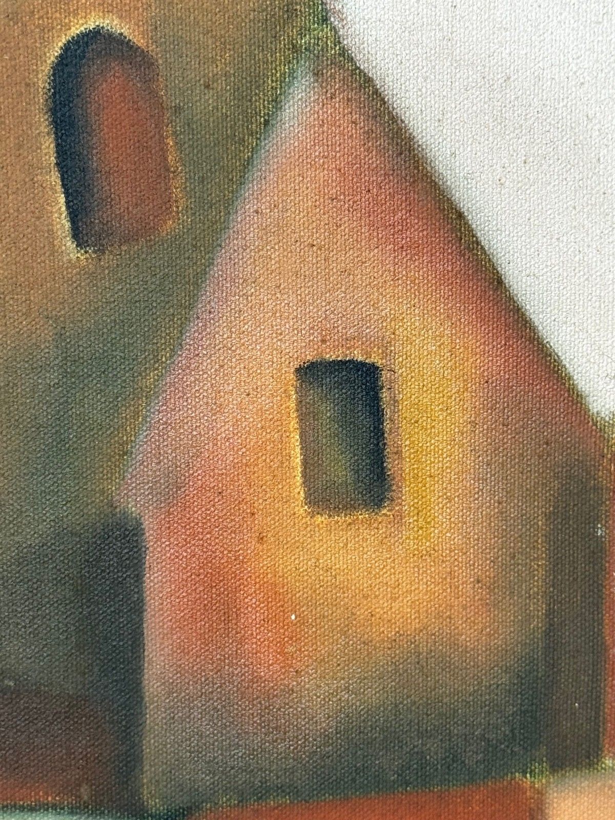 photo buy Large Vintage Oil Painting After Picasso Cubist Influenced Cascading Hillside Village