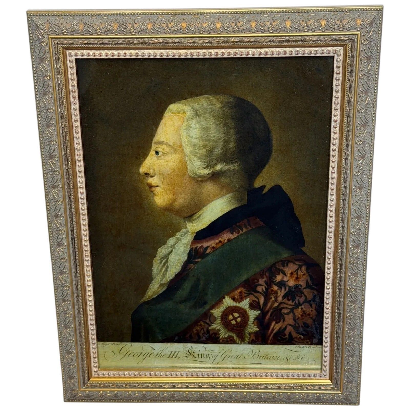 Reverse Painted Portrait Mezzotint King George III Engraved By Richard Purcell