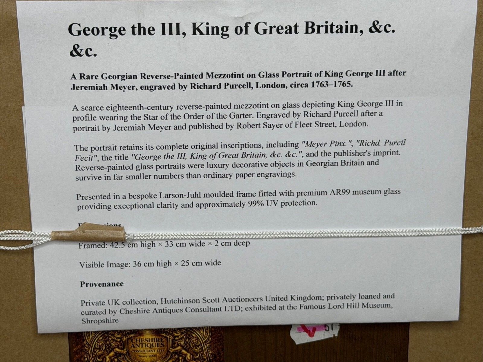 Kunst Reverse Painted Portrait Mezzotint King George III Engraved By Richard Purcell photo