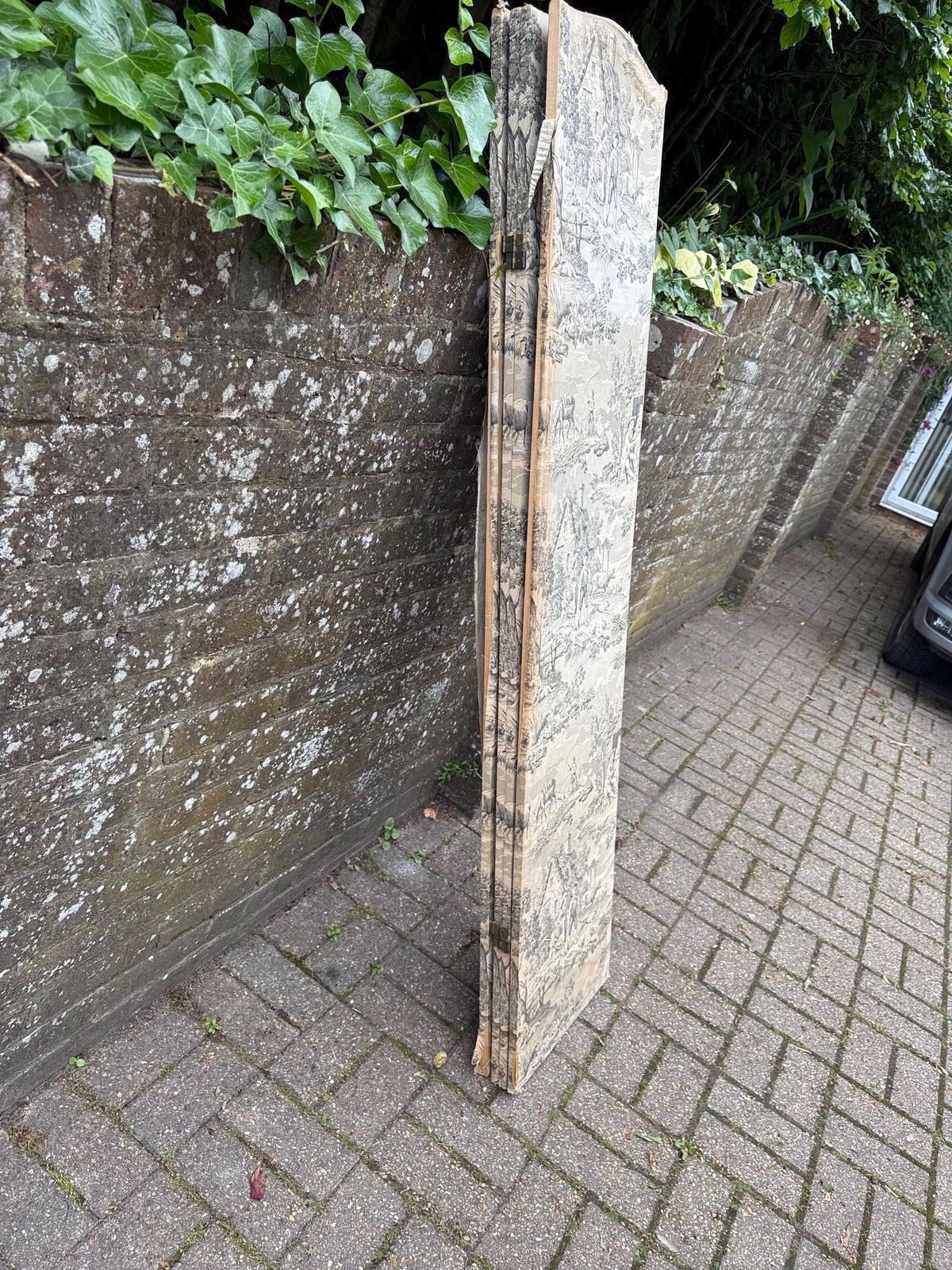 Vintage French Country Toile Folding Screen Room Divider Decorative Panel   Upcycling Project photo for sale
