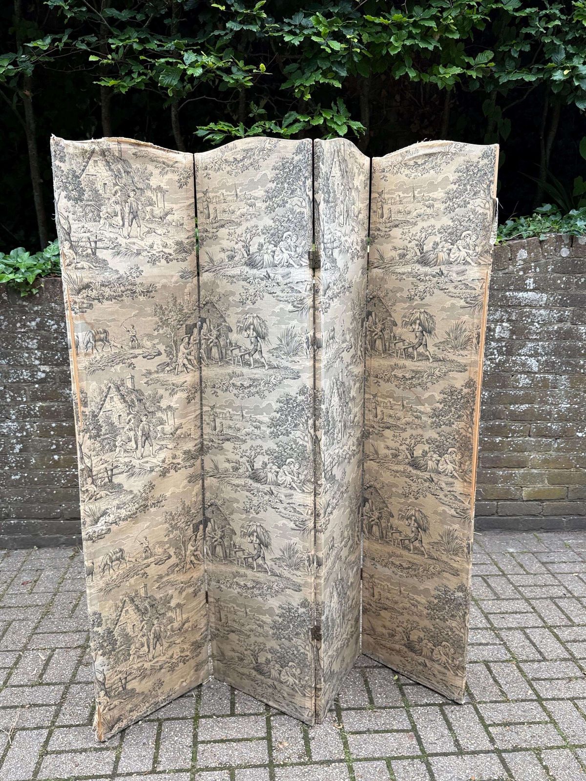 Vintage French Country Toile Folding Screen Room Divider Decorative Panel   Upcycling Project photo vinterior