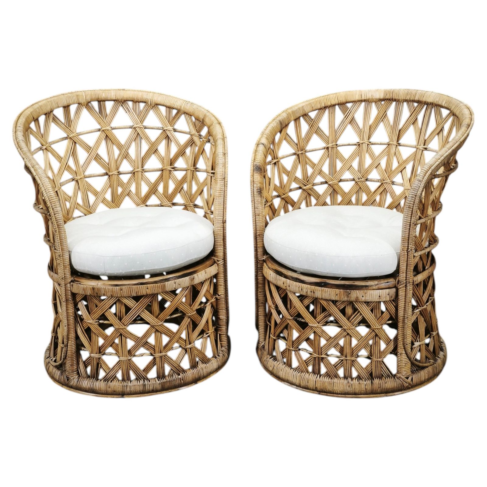 Stel Italiaanse bamboe en rotan loungestoelen, jaren 1960