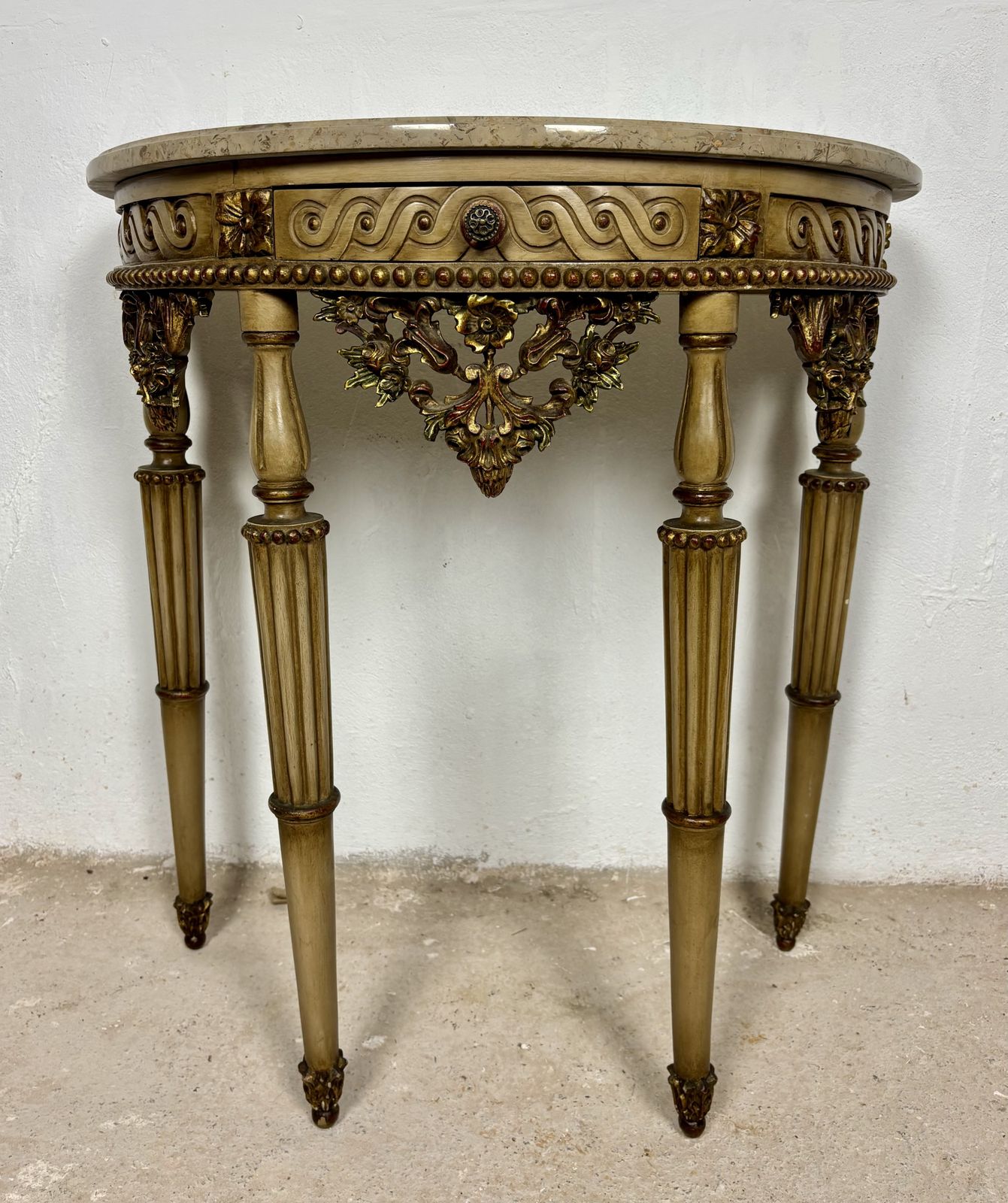 Italian Neoclassical Polychromed Console Table With Marble Top, Mid 20th Century photo for sale