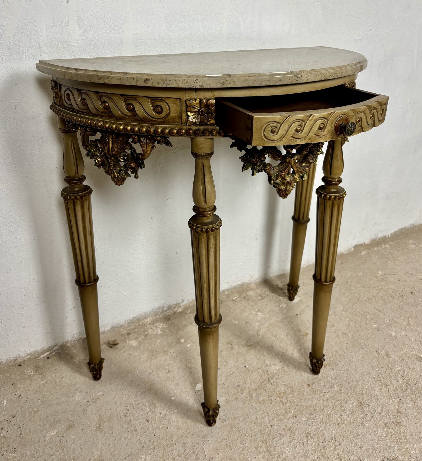 Italian Neoclassical Polychromed Console Table With Marble Top, Mid 20th Century photo 2220.0