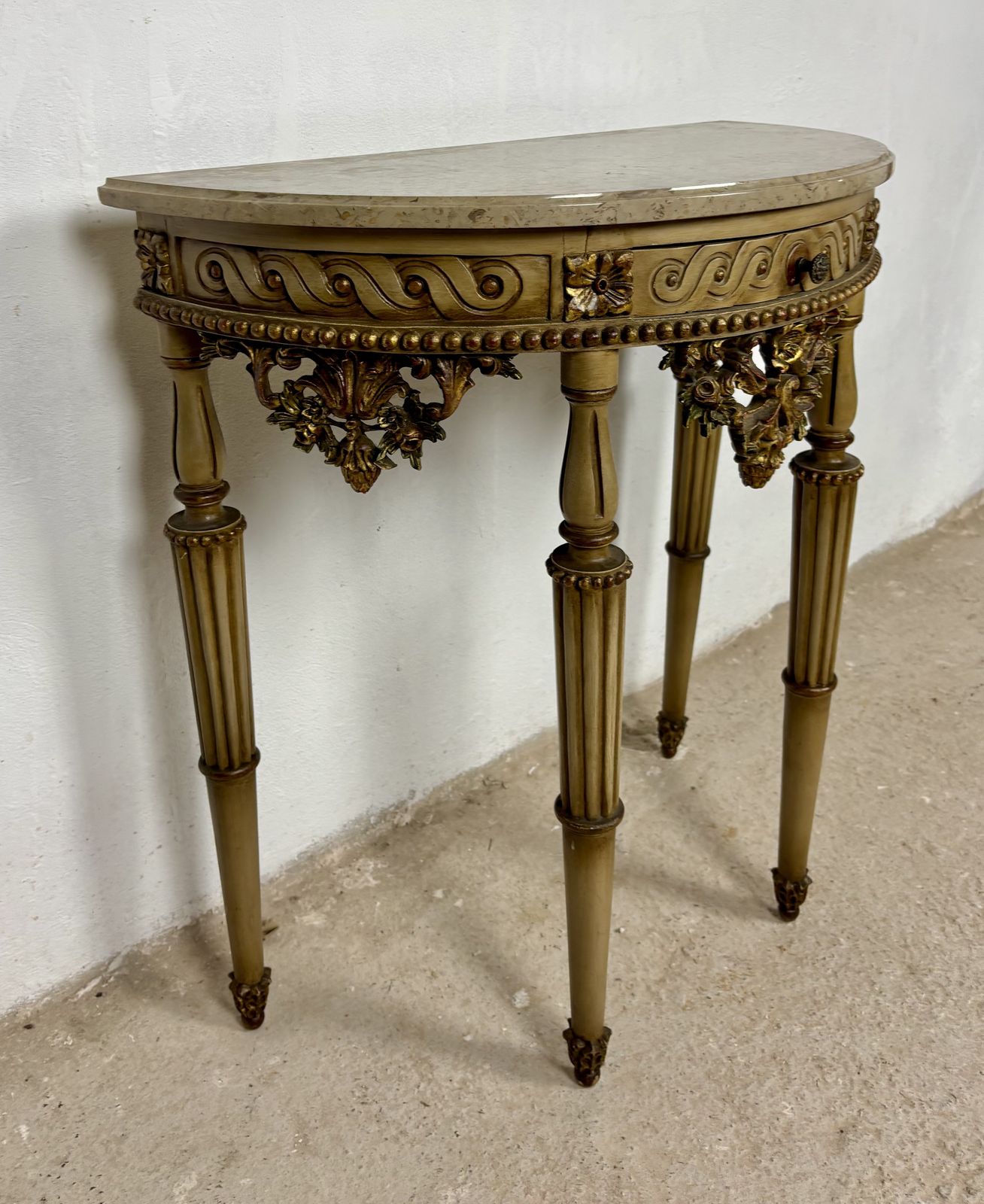photo for sale Italian Neoclassical Polychromed Console Table With Marble Top, Mid 20th Century