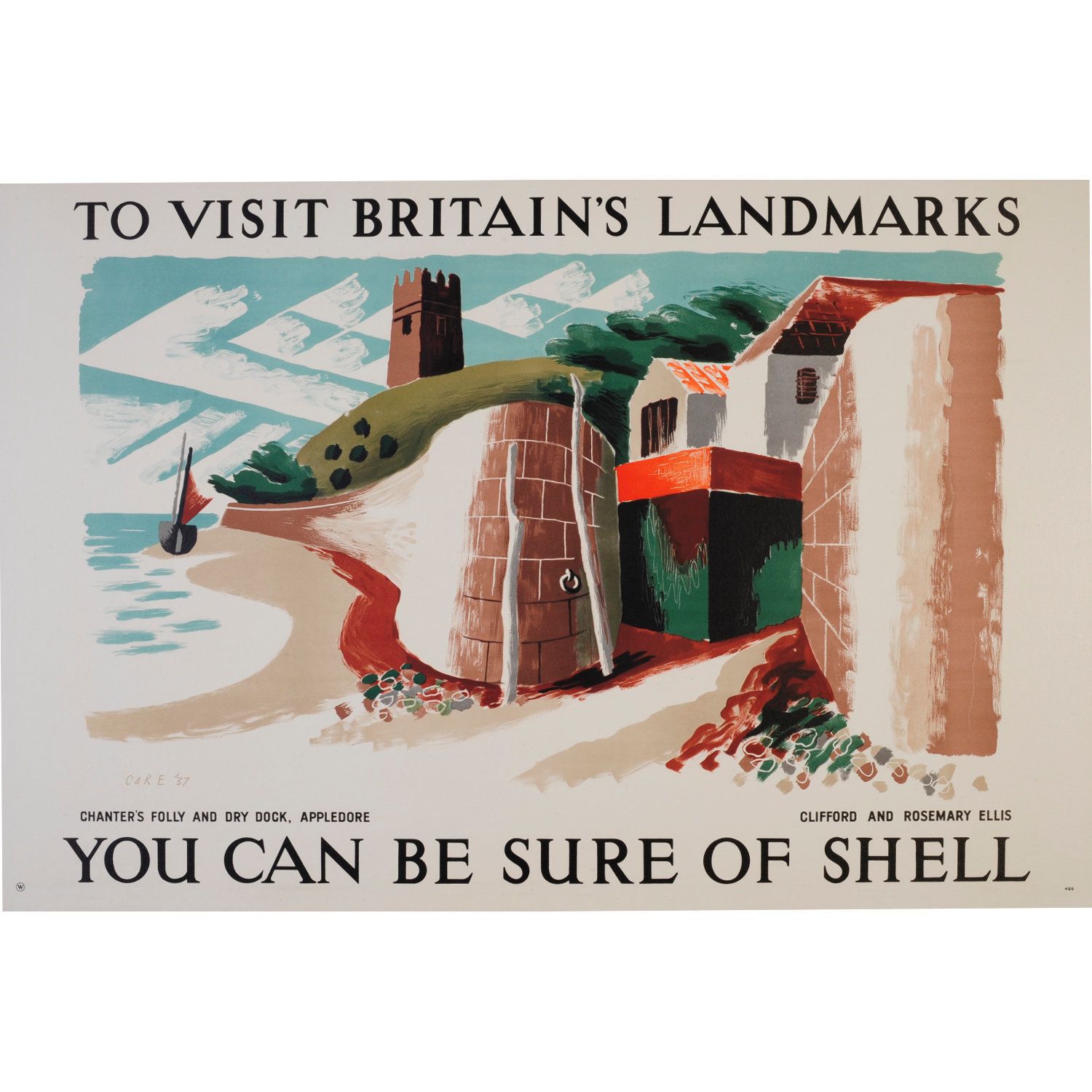 Clifford And Rosemary Ellis – Shell Poster – Chanter’s Folly And Dry Dock Appledore (1937)