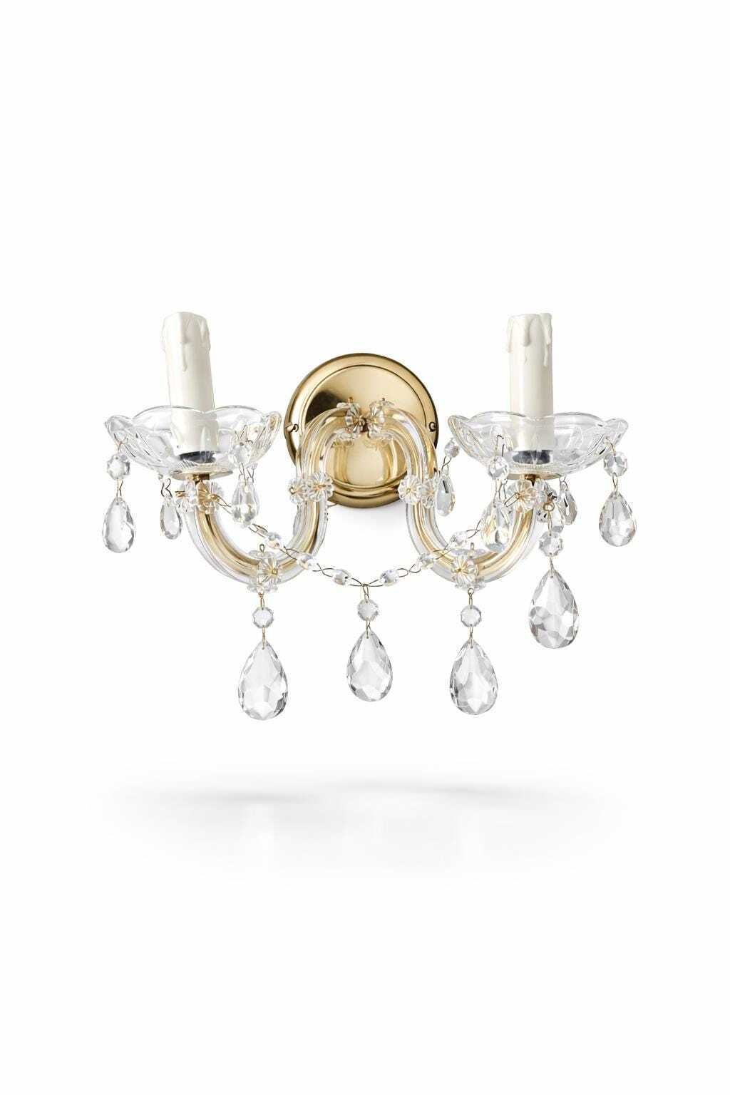 Vintage Crystal Wall Sconce, 2 Arm Brass & Glass Candle Light, Elegant Chandelier Wall Lamp photo furniture